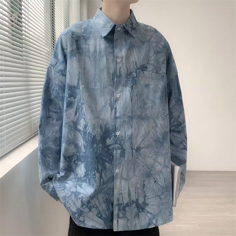 

Японский модный бренд темная рубашка тай-дай мужская американская уличная хип-хоп тенденция свободная и красивая пара рубашка с длинным рукавом 3XL синий