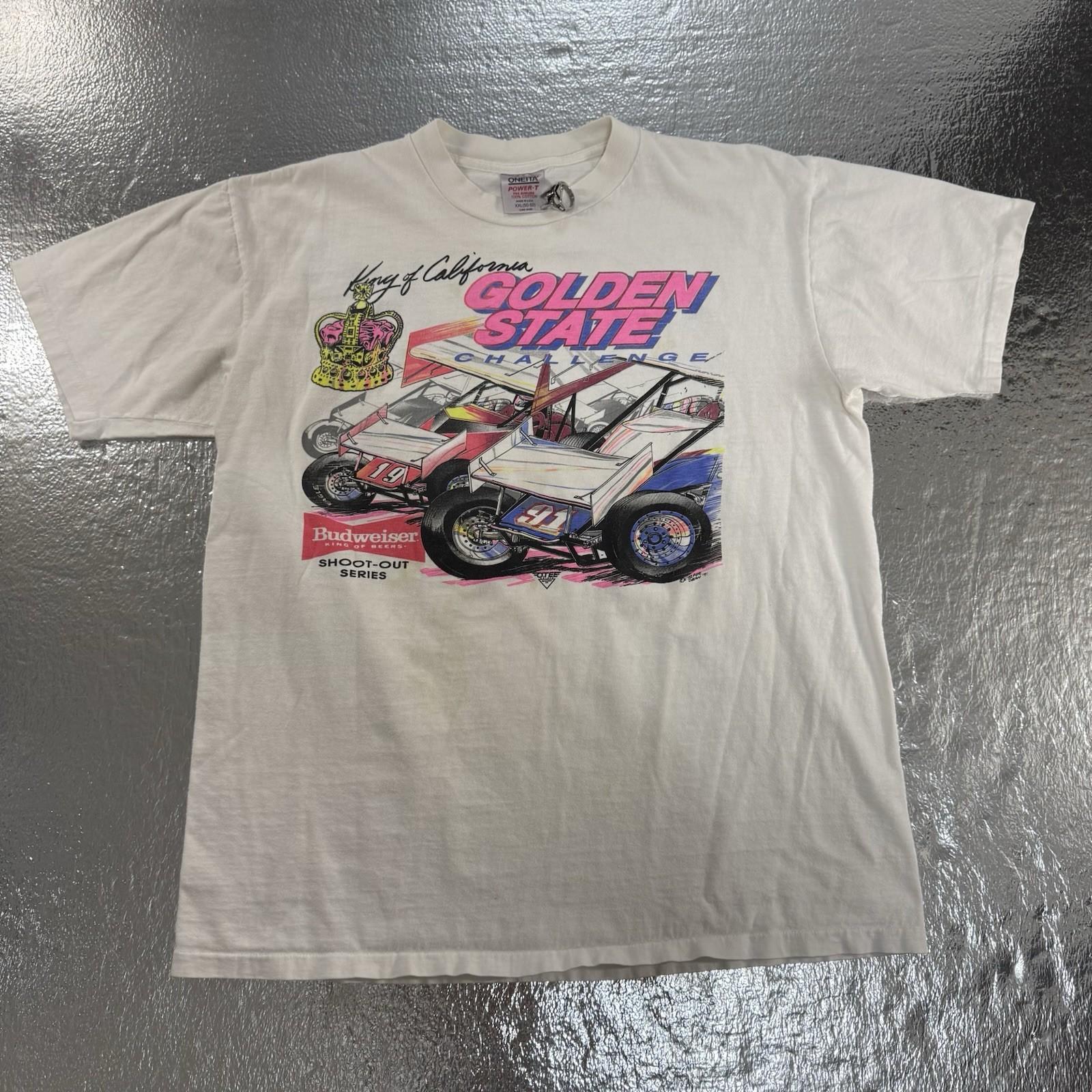 Vtg 1987 World of Outlaws Golden State Challenge Sprint Car Sz 2XL Schrum Unisex T-Shirt XL