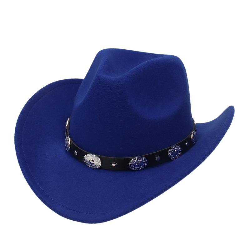 Ethnic Style, Western Cowboy Hat, Tibetan Concave Top Hat, Upturned Edge Imitation Silver Accessories, Felt Hat