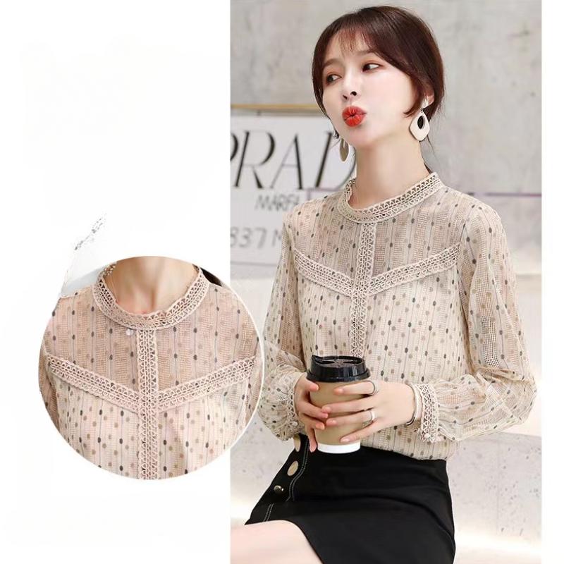 O-Neck Fashion Female Sweet Lace Spliced Printed Shirt Spring New Long Sleeve Elegant Women's All-match Casual Blouses