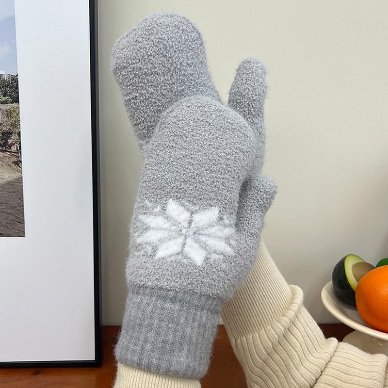 1Pair Snowflake Style Fashion Women Winter Gloves Insulated Extra Warm Fingerless Mittens