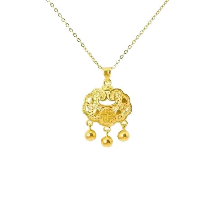 Versatile Chinese Ruyi Pendant Necklace with Hollow Fu Character - Women's Temperament Clavicle Chain Accessory