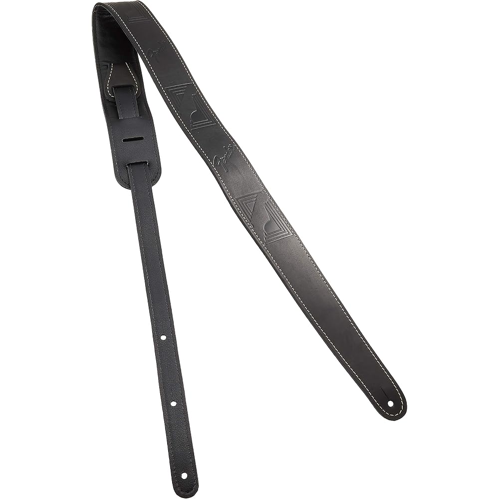 Fender Monogram Leather Guitar Strap Black - Adjustable, Durable, Comfortable Design