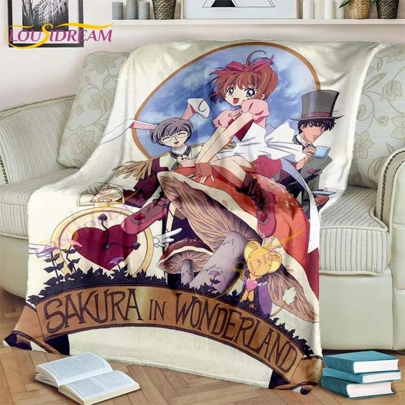 Anime Card Captor Sakura Blanket Cartoon Blanket Sakura-Star Crest Flannel Blanket Pink Blanket for Sofa Bed Girl Room Decor