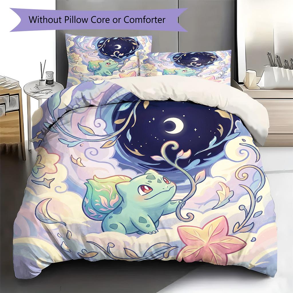 Bulbasaur Pattern Bedding Quilt Set Quilt Cover Pillowcase Home Decoration Birthday Gift (1 * duvet cover + 2 * pillowcase, without core)