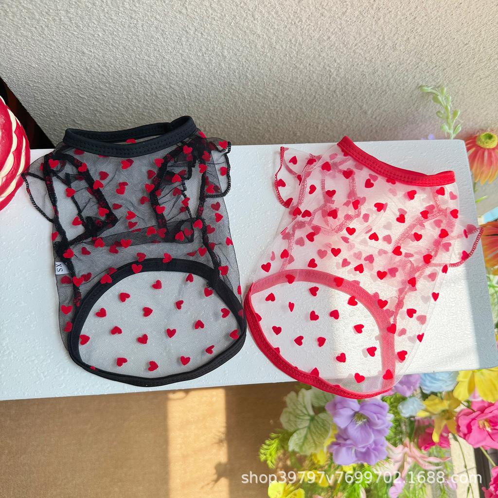 Love Mesh Flying Sleeve Vest Summer Thin Breathable Dog Cat Clothing Supplies Anti-hair Loss Soft Bichon Dog