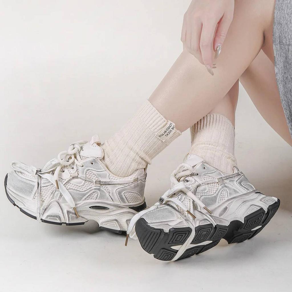 Dámské ležérní tenisky sportovní obuv distressed špinavý styl unisex platformové zvedací tenisky ležérní móda párové robustní tenisky