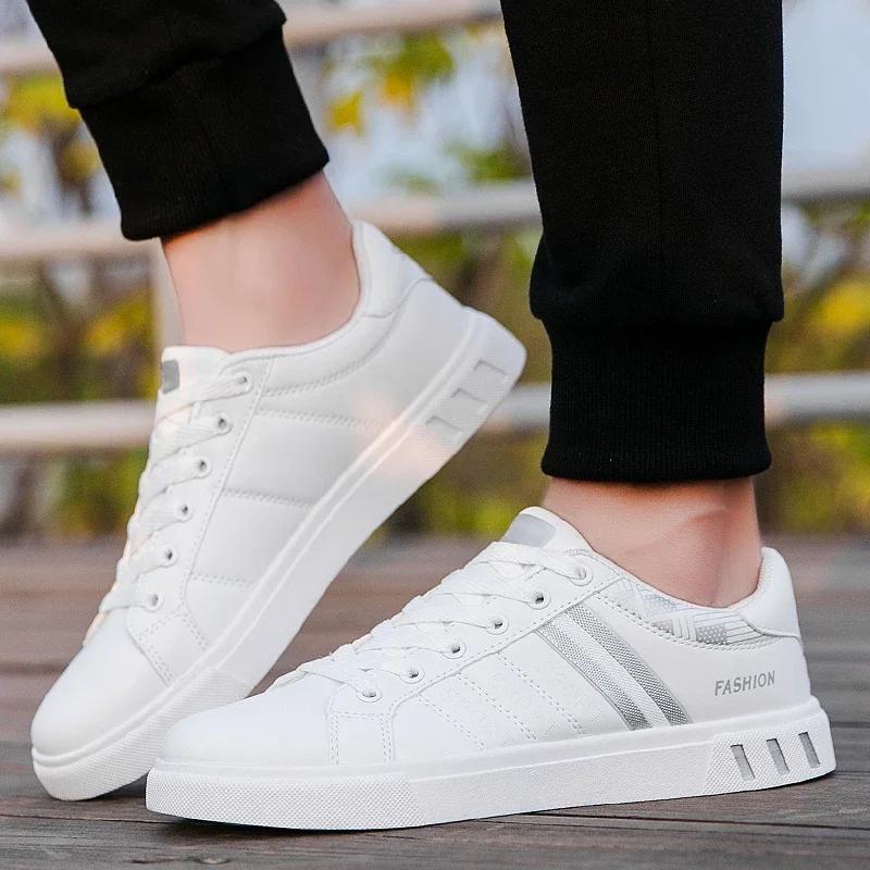 Mens Flat White Tenis Shoes Lightweight Pu Leather Breathable Shoe Men Sneakers Casual Shoes Fashion Comfortable Casual Shoes
