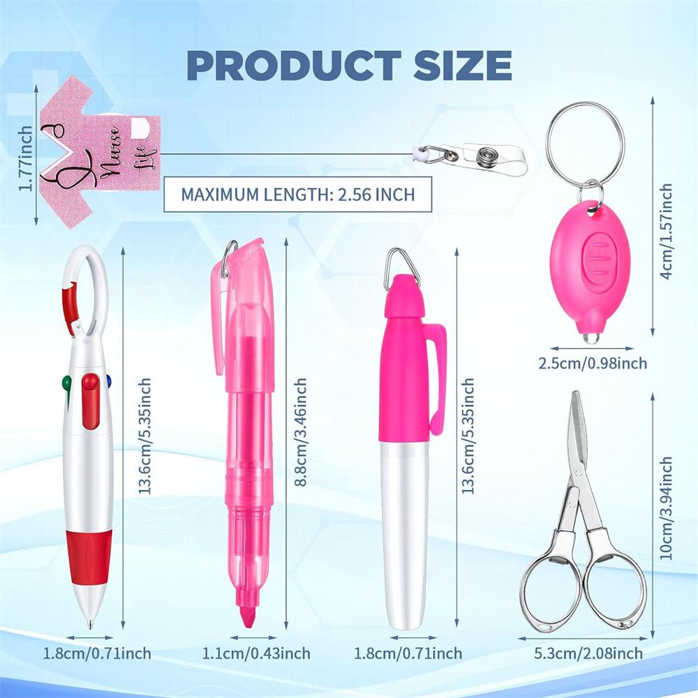 6-In-1 Multifunction Retractable Ball Pen Set Flashlight Foldable Scissors Ballpoint Pen Keychain Nurse Pens Permanent Marker