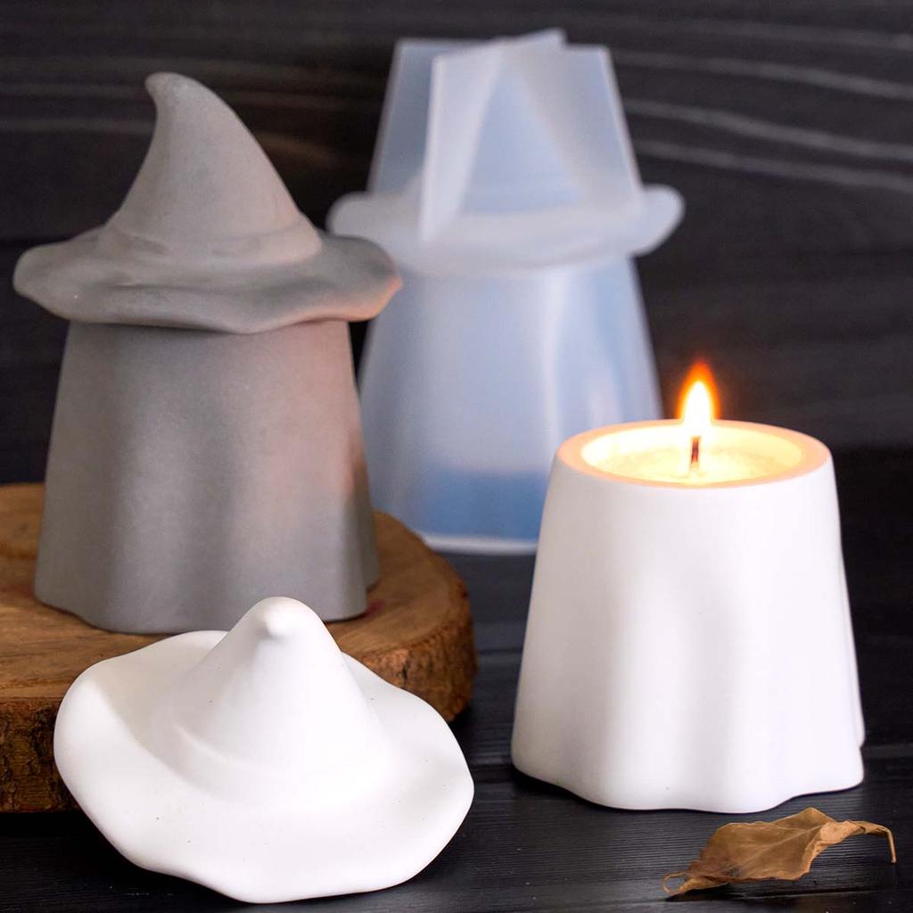 Ghost Wizard Candle Jar Silicone Mold DIY with Lid Gypsum Storage Box Casting Molds Epoxy Resin Craft Making Home Halloween Deco