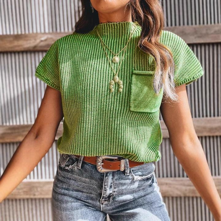 

Женский трикотажный топ с коротким рукавом бордового цвета и карманом, повседневная модная футболка M желто-зеленый