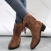 Fashion Comemore Suede Black Brown Tassels Western Knight Boots Women Autumn Winter Thick Middle Heel Cowboy Botas Fashion Women's Shoes