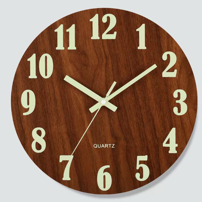 Luminous Wooden Wall Clock: Silent, Simple, Decorative Timepiece for the Living Room