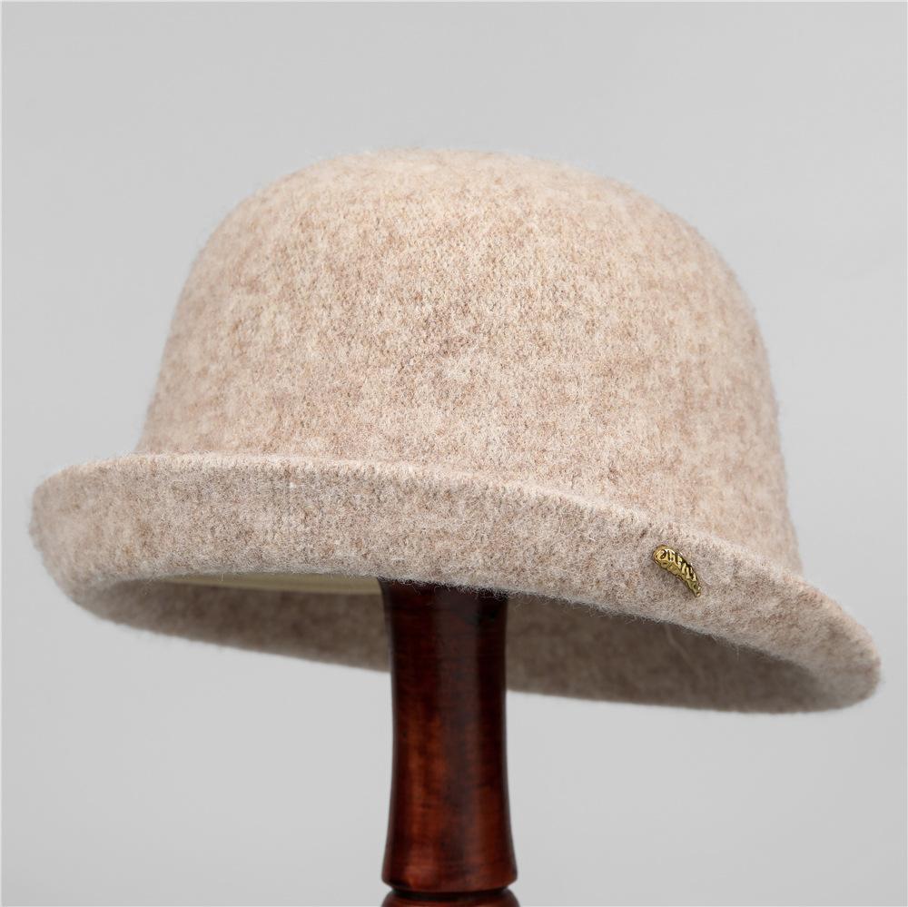 

Hat Women S Age-Reducing Wool Bucket Hat Japanese Versatile Thermal Basin Hat Foreign Gas Gold Standard Crimped Top Hat M（56-58cm） бежевий