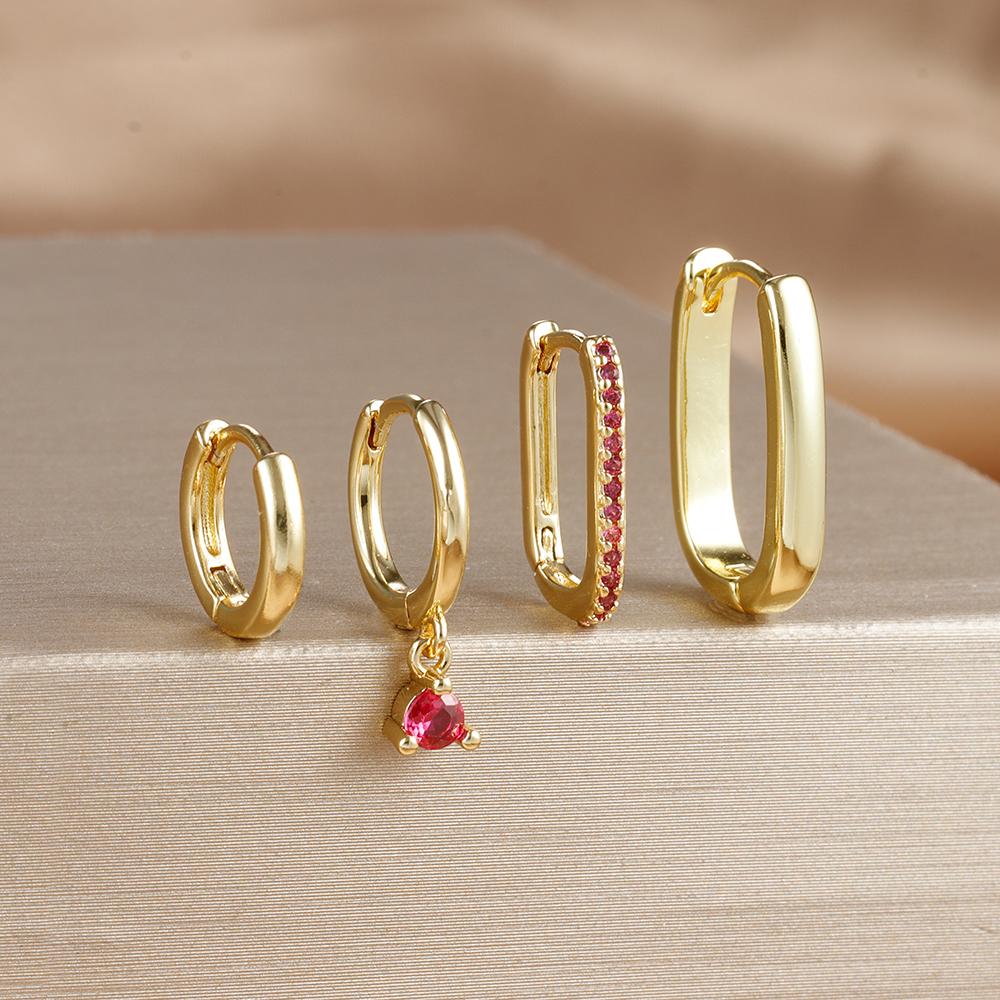 4PCS Luxury Gold Plated U-shape Hoop Earrings Set for Women Geometric Pendant Huggie Punk Unisex Rock Earring Piercing Jewelry