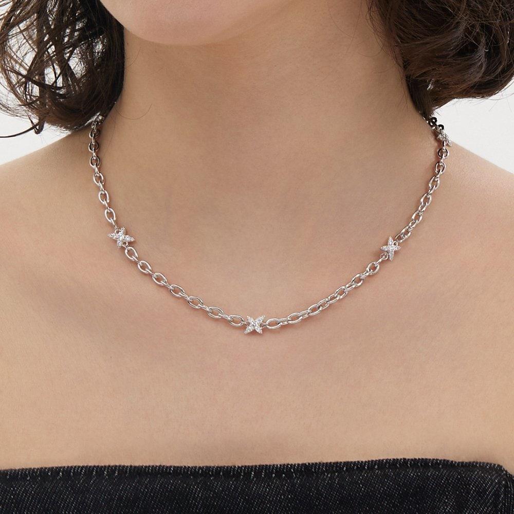 Nova Silver (W) Pave Link Station Necklace Hl1N54119W9430