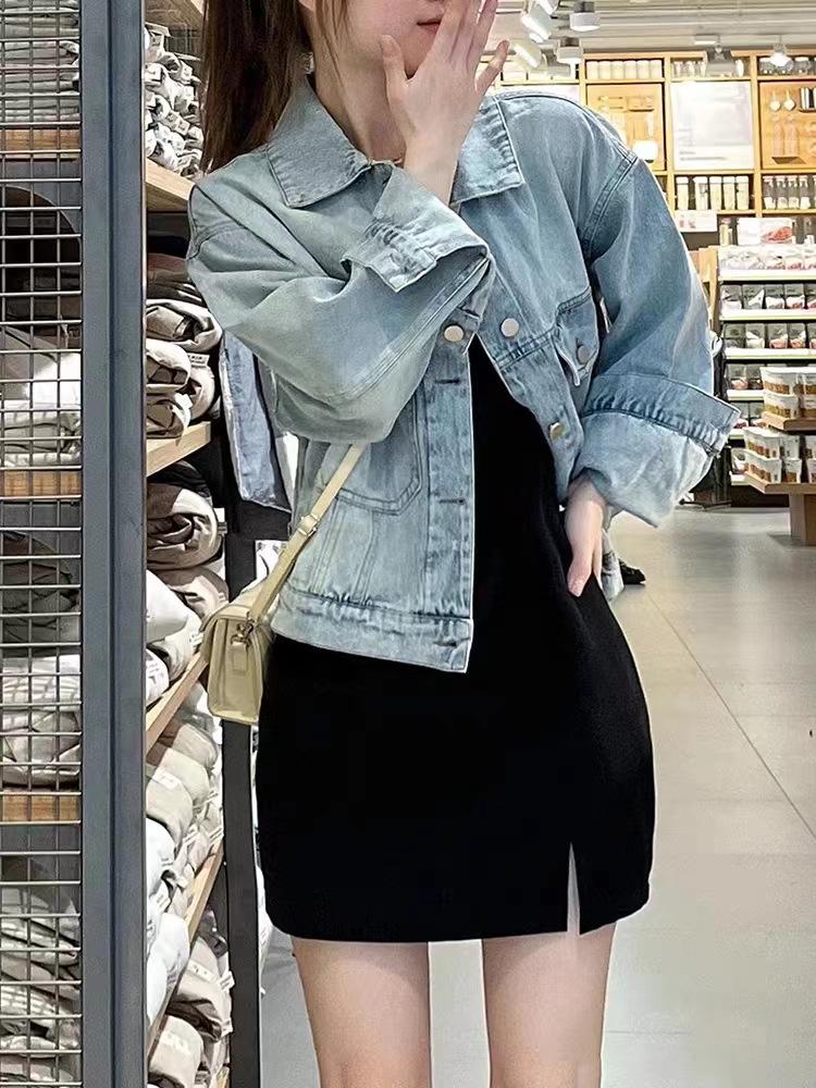 Sexy black spaghetti strap dress for women, new spring/summer outfit, slim fit, fitted fit, hip-hugging A-line short skirt