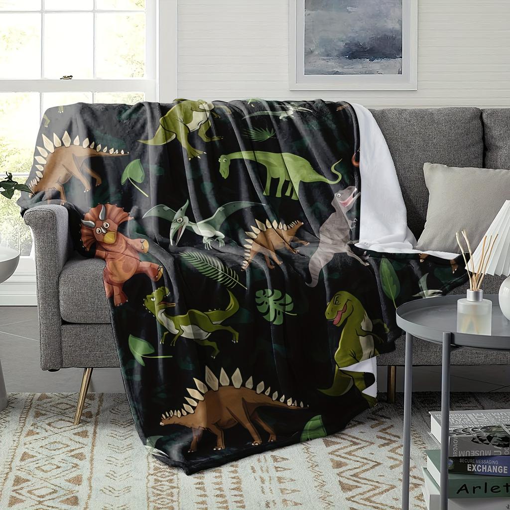 Cartoon Dinosaur Flannel Throw Blanket, Hypoallergenic Tear Resistant All-Season for Office Sofa Bed, Halloween Christmas Gift