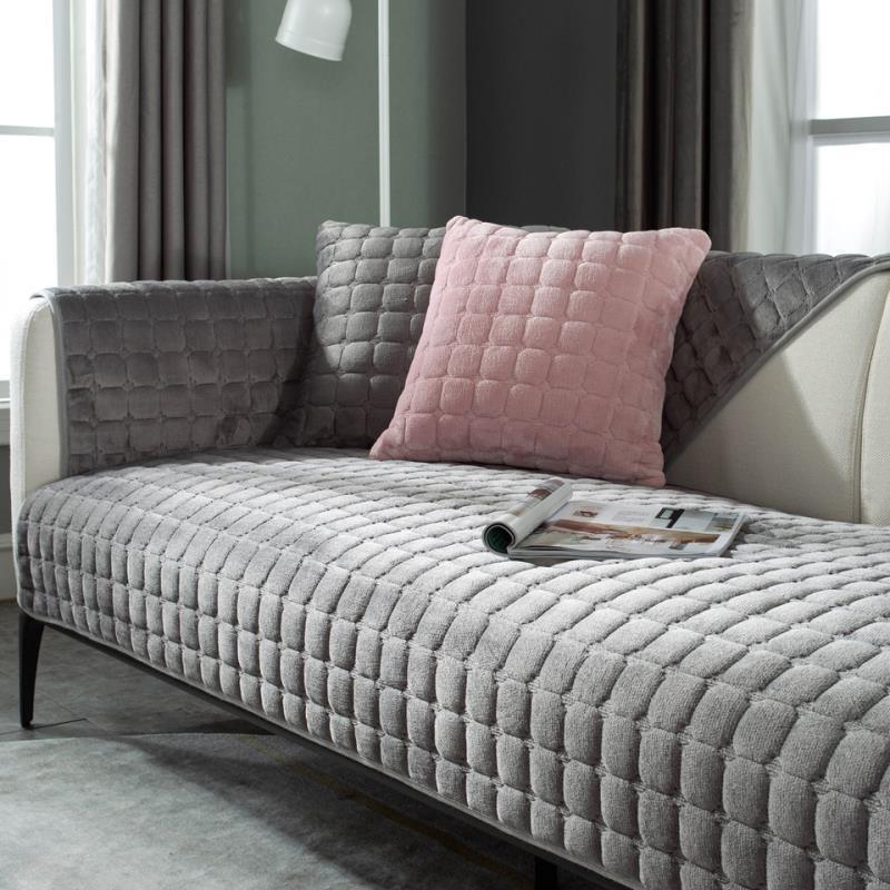 

Sofa cushion plush non-slip thickened sofa cover cushion flannel sofa cover universal solid color dust-proof sofa seat cover 70x70cm темно серый