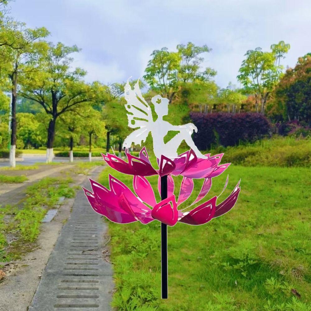 Iron Art Garden Flower Fairy Sculpture Rotating Gardening Plug Metal Windmill  Courtyard