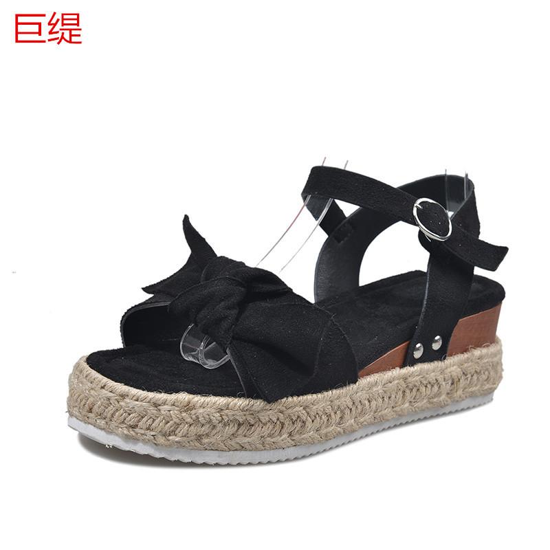 

2020 spring and summer spot Juti foreign trade large size wish European and American flat hemp rope women s sandals 35 чорний