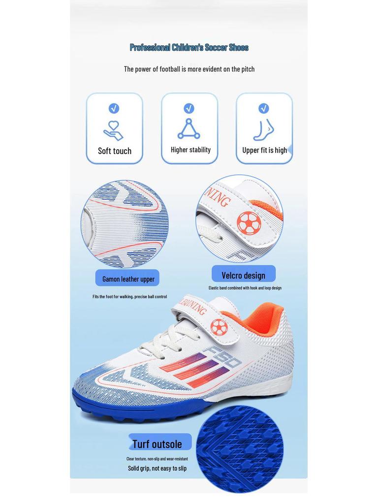 Children's Velcro Anti-Slip Turf Football Shoes for Boys and Girls - Wear-Resistant Competition Training Shoes