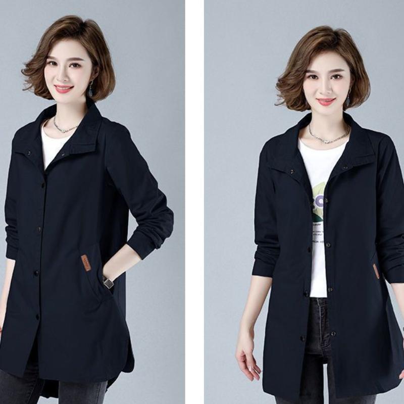 7XL Black Coat Women Windbreaker Spring Autumn Coats Hooded Women Outerwear Mid-Length Trench Coat Female
