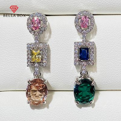 Modische, luxuriöse, bunte Ohrringe für Frauen, leuchtendes Rosa/Gelb/Blau/Grün/Weiß, CZ, ästhetischer Hochzeitsschmuck, zartes Geschenk
