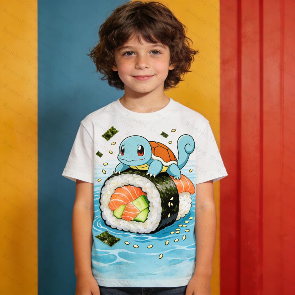 Pokemon Children's T-Shirt Pikachu Squirtle Print Boys Girls CasualTops Summer Short Sleeve Tees Kids Fashion Woman Clothing