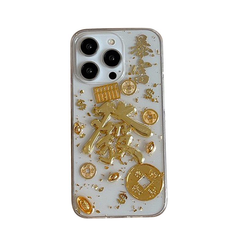 For IPhone 15 New Year's Phone Case for Apple 16 Promax Get Rich Gold Ingot Get Rich Gold Foil Ins Abacus 8