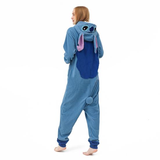 Damen-Schlafanzug mit Cartoon-Figuren, dicker Polarfleece, Knopfverschluss, tiefer Schritt, lange Ärmel, Kapuze mit Ohrendekor, Winter-Nachtwäsche, Party-Cosplay-Outfit