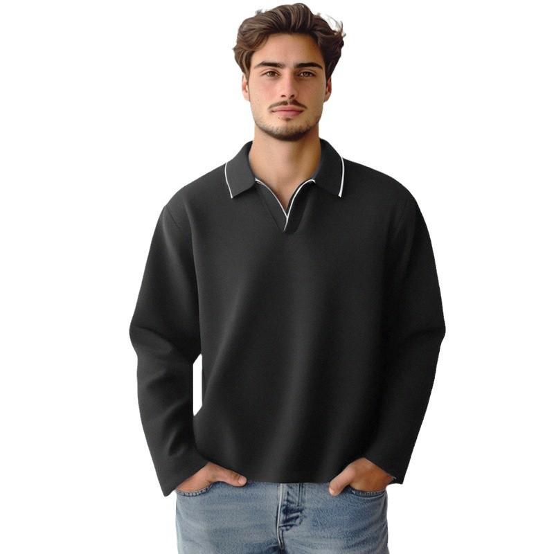 Men's Collared Polo Shirts Casual Long Sleeve Polo Shirts Button Down Pullover Shirts Solid Color Golf Shirts Spring Fall Tops Sweatshirts for Men