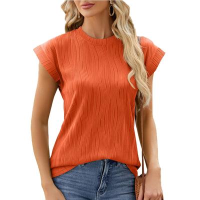 Women's Summer Solid Color Crew Neck Cover Shoulder Sleeve T-shirt Top Vest