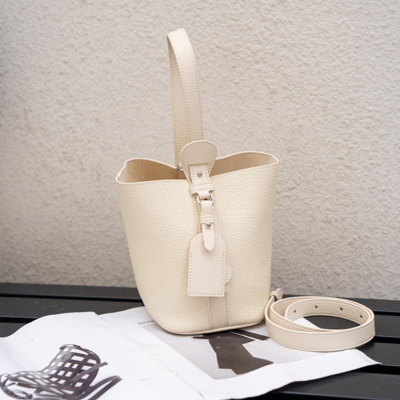 Bolsa Balde de Couro de Vaca Couro Genuíno Bolsa Feminina Bolsa Feminina de Ombro Único Axilar Bolsa Casual de Ombro Único