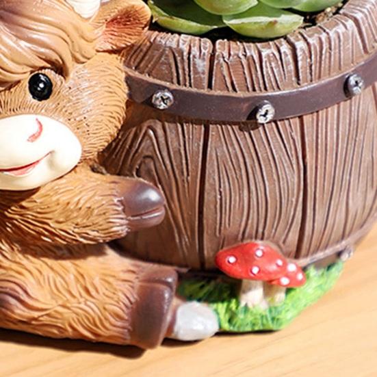 Highland Cow Planter Cute Cartoon Cattle Resin Plant Pot Rustic Animal Flower Pot with Drainage Hole for Outdoor Indoor Backyard Balcony Home Desk