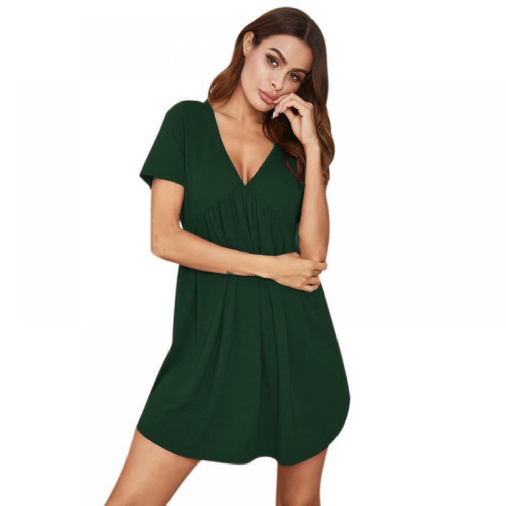 Summer Women's Dress Casual Home V-neck Short Sleeved Pajama Dress for Women