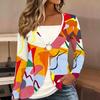 Tops for Women Geometric Print Long Sleeve Fake Two‑Piece Top Fall Casual Slim Pullover Women's Long Sleeve Top