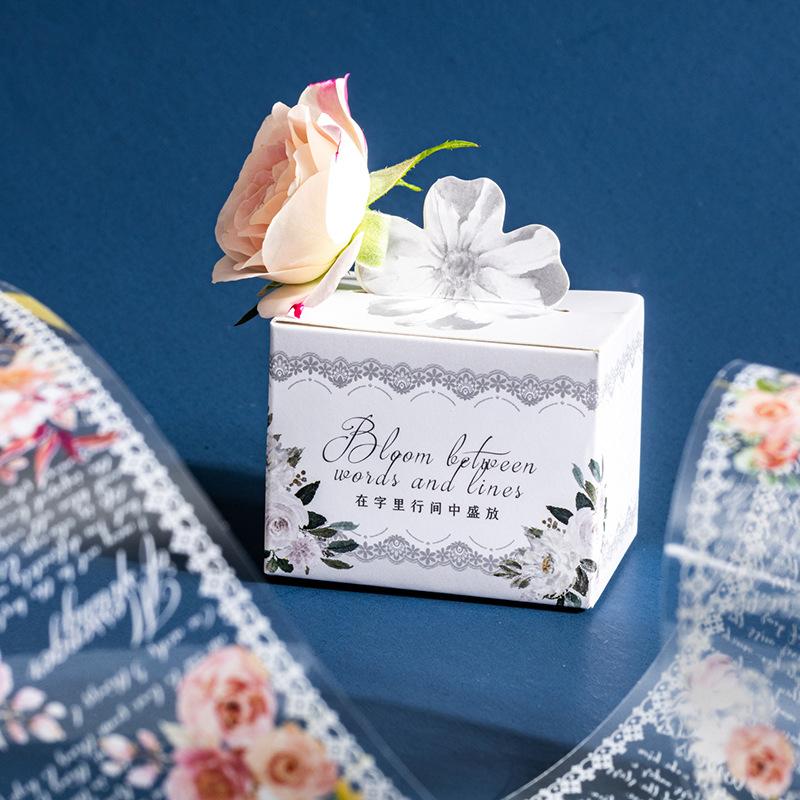6 Styles, Each 200cm, PET Tape. English Transparent Lace Flower Tape DIY Handmade Collage Decorative Material Tape Stickers
