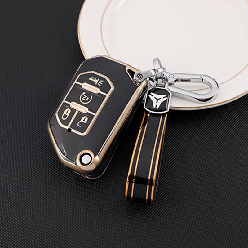 Gold Edge Car Key Case for Jeep Wrangler Sahara 21 & Wrangler 18-20 Models