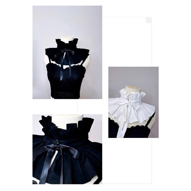 Vintage Victorian Ruffle Stand False Collar with Ribbon Bowknot Pleated Shawl Cape Boleros for Wedding And Evening Wear