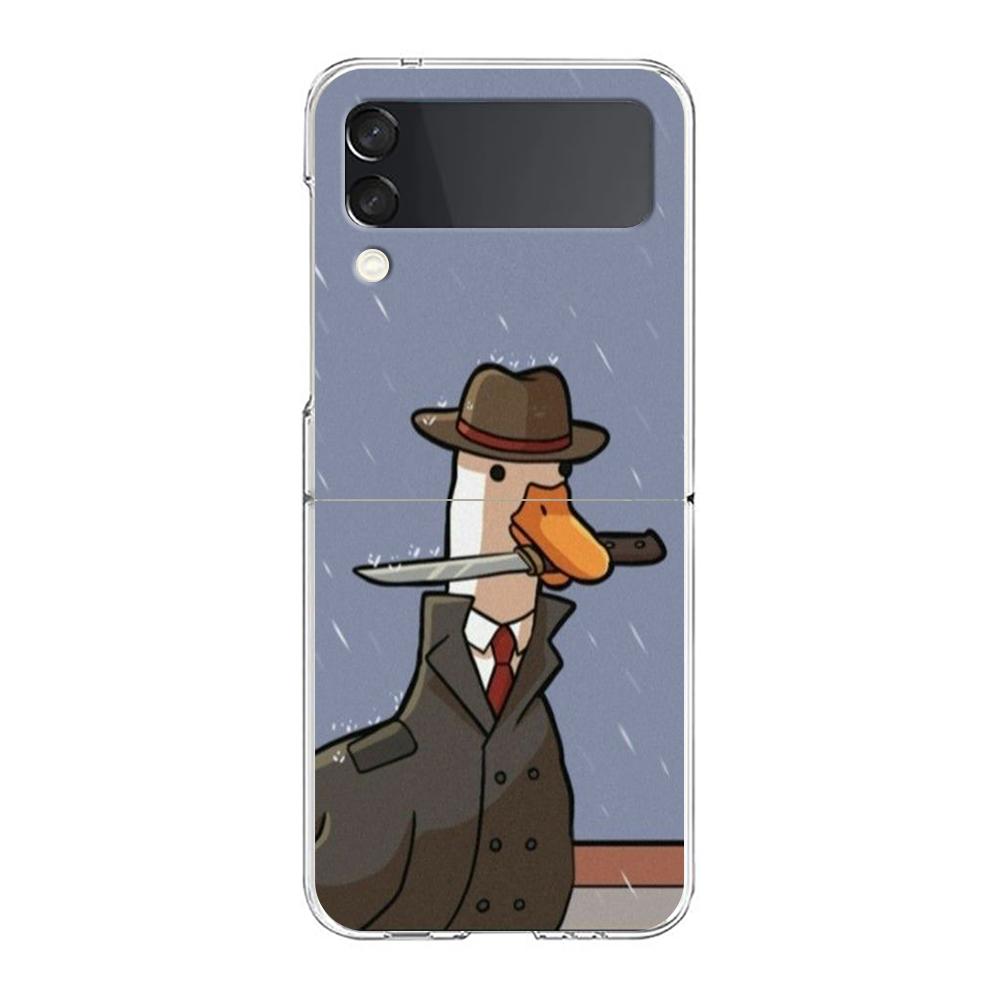 Cartoon Cute Goose Duck Game For Samsung Galaxy Z Flip 3 4 5 Hard Folding Clear PC Phone Case For Samsung Z Flip3 Cover Bumper