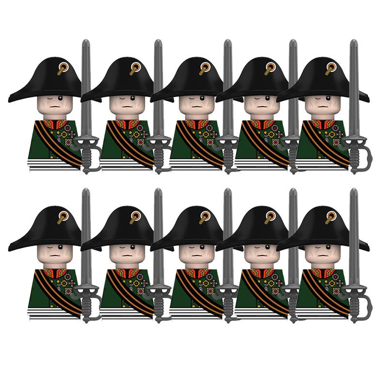10Pcs/lots Napoleon Wars Military Figures Sets Heavy Cavalry Commander Soldier Weapon Assembly Model Childrens Toys Holiday Gift