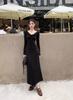 French gentle wind v-neck ruffle leaf edge dress women's clothing autumn and winter straps waist long sleeves temperament hip-wrapped dress
