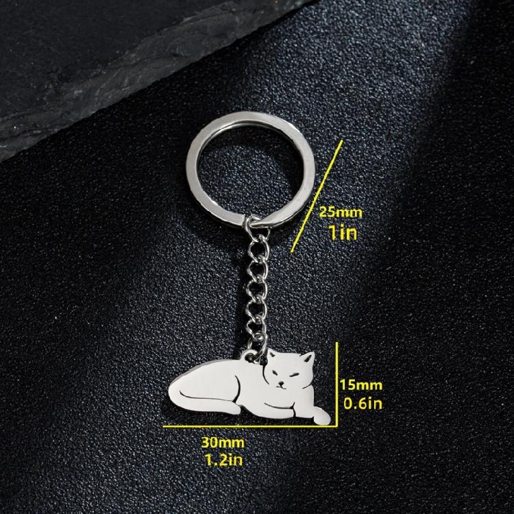 Playful Lovely Kitten with Elegant Charm Stainless Steel Keyring Charm Pendant Accessory Portable for Personalize Use