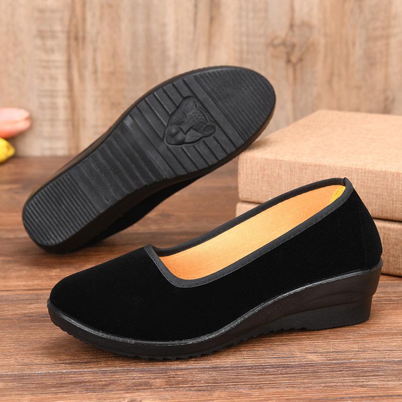 Black new suede wedge heel velvet wedge heel square dancing shoes professional hotel shoes