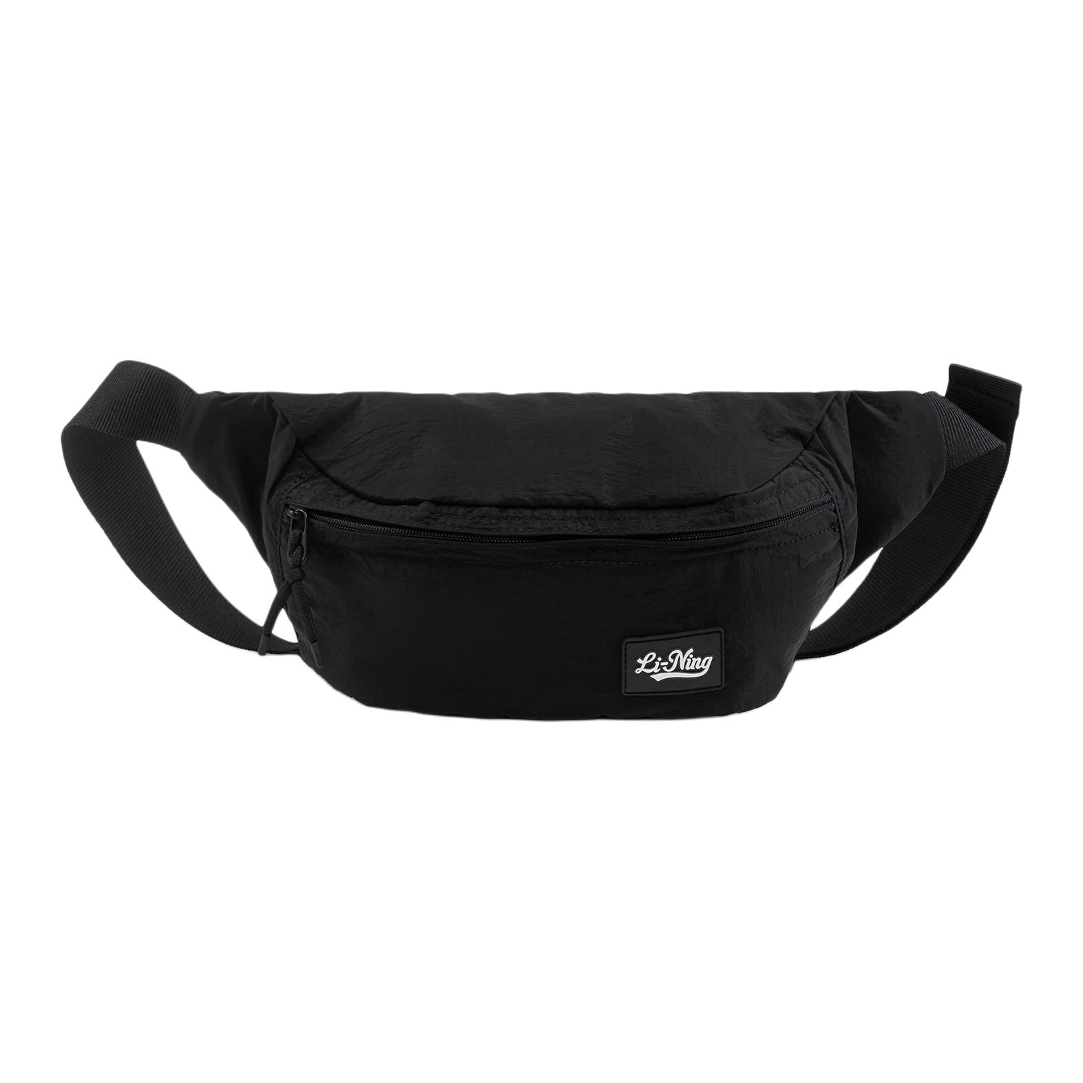Li-Ning Fitness Series Fashion Logo Print Simple Nylon Chest Bag Unisex bags Black ABDU185-1 Black