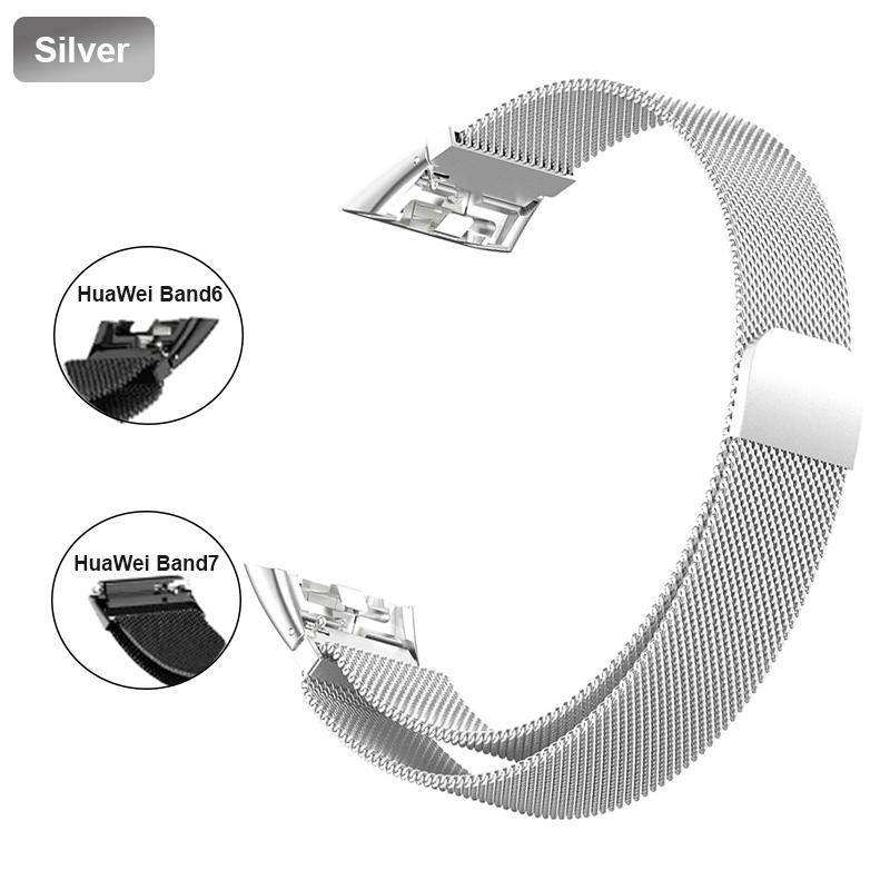 Metallklokkerem for Huawei Band 6 7 Band Honor 6 Armbånd med TPU-veske Skjermbeskytter Myk film Huawei Magnetic Loop Strap