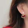 New Year Red Velvet Small Horse Pearl Earrings - Elegant Stud Earrings