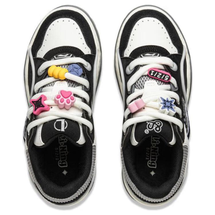 LOL x Li Ning Slip Resistant, Abrasion Resistant, Lightweight Low top Skateboard Shoes Women's Black White AGCV060-6