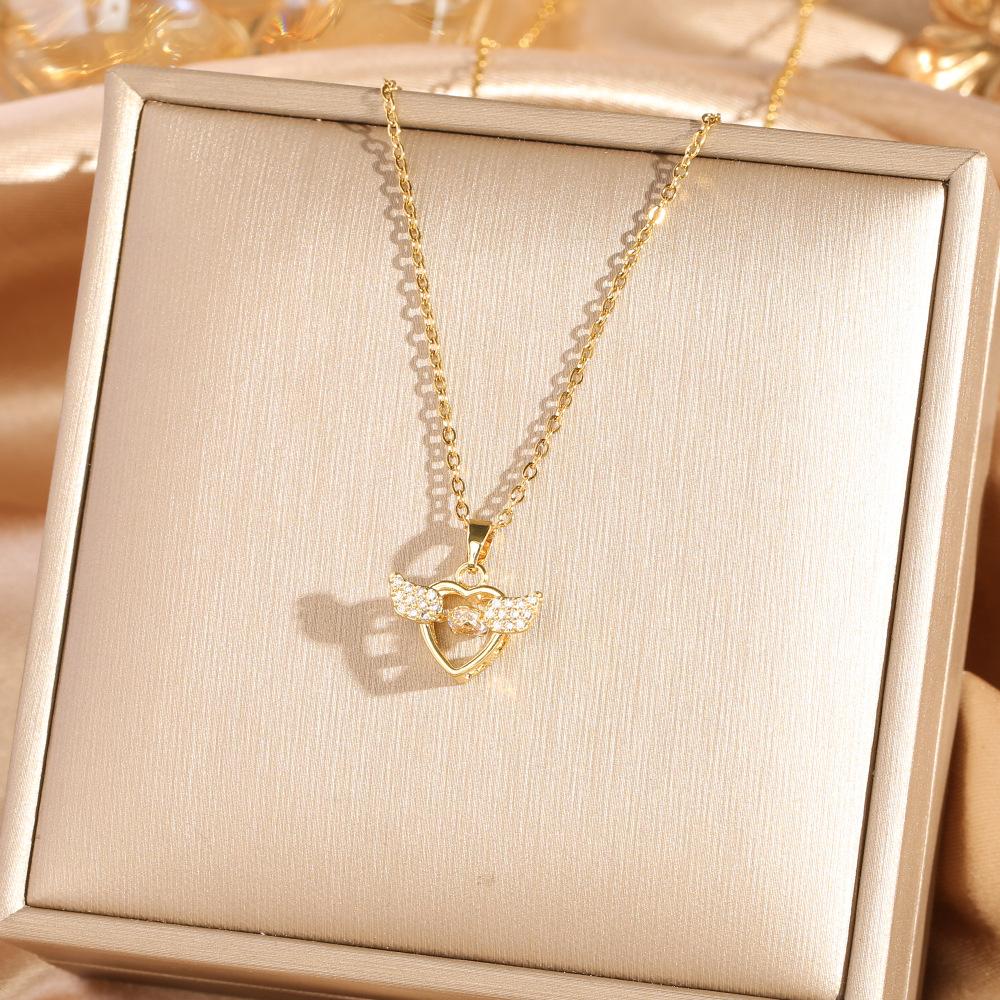 Angel Wing Collarbone Necklace Titanium Steel Heart Pendant Dainty Luxury Women s Jewelry